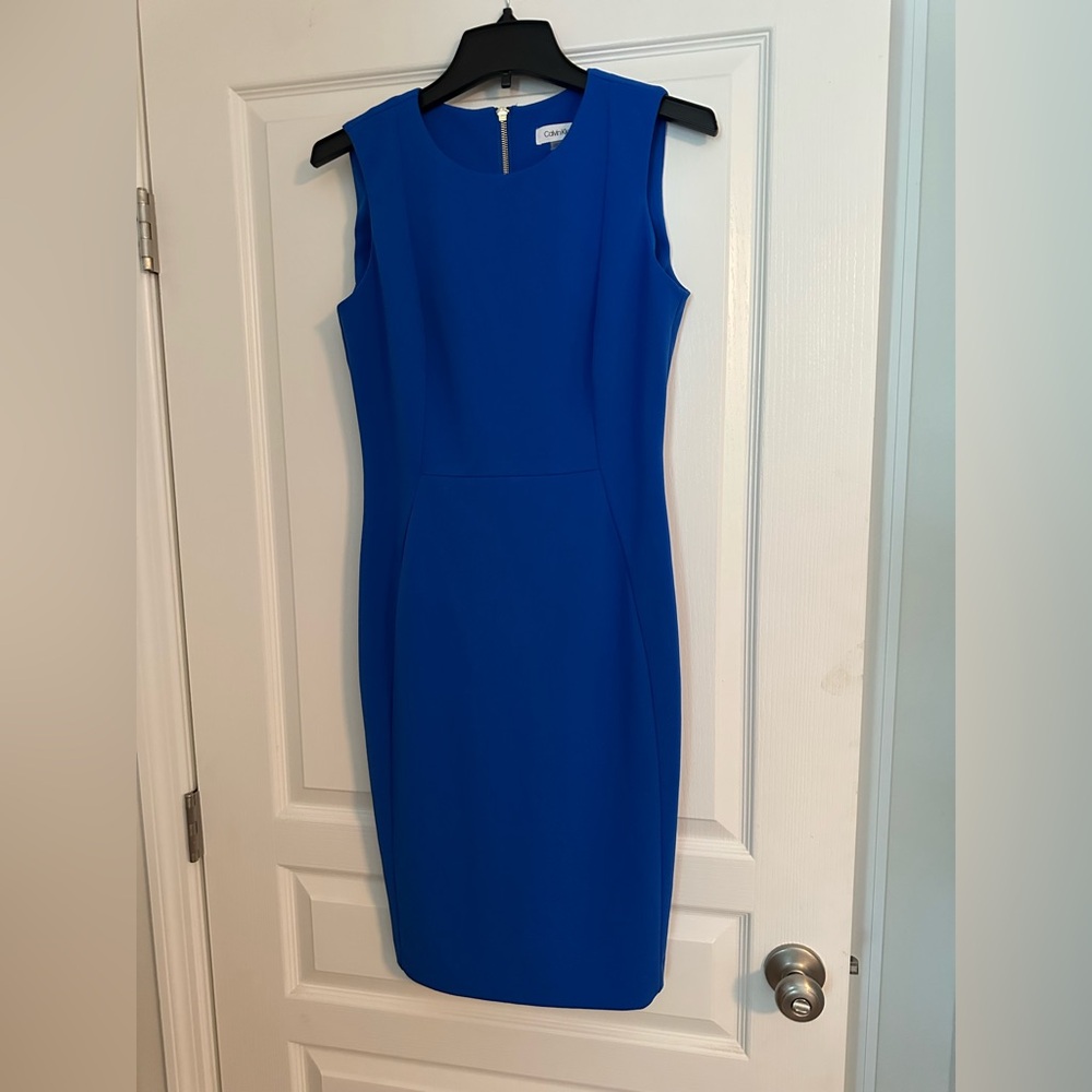 Calvin Klein Royal Blue Zip-Back Dress.
Figure Flattering.
